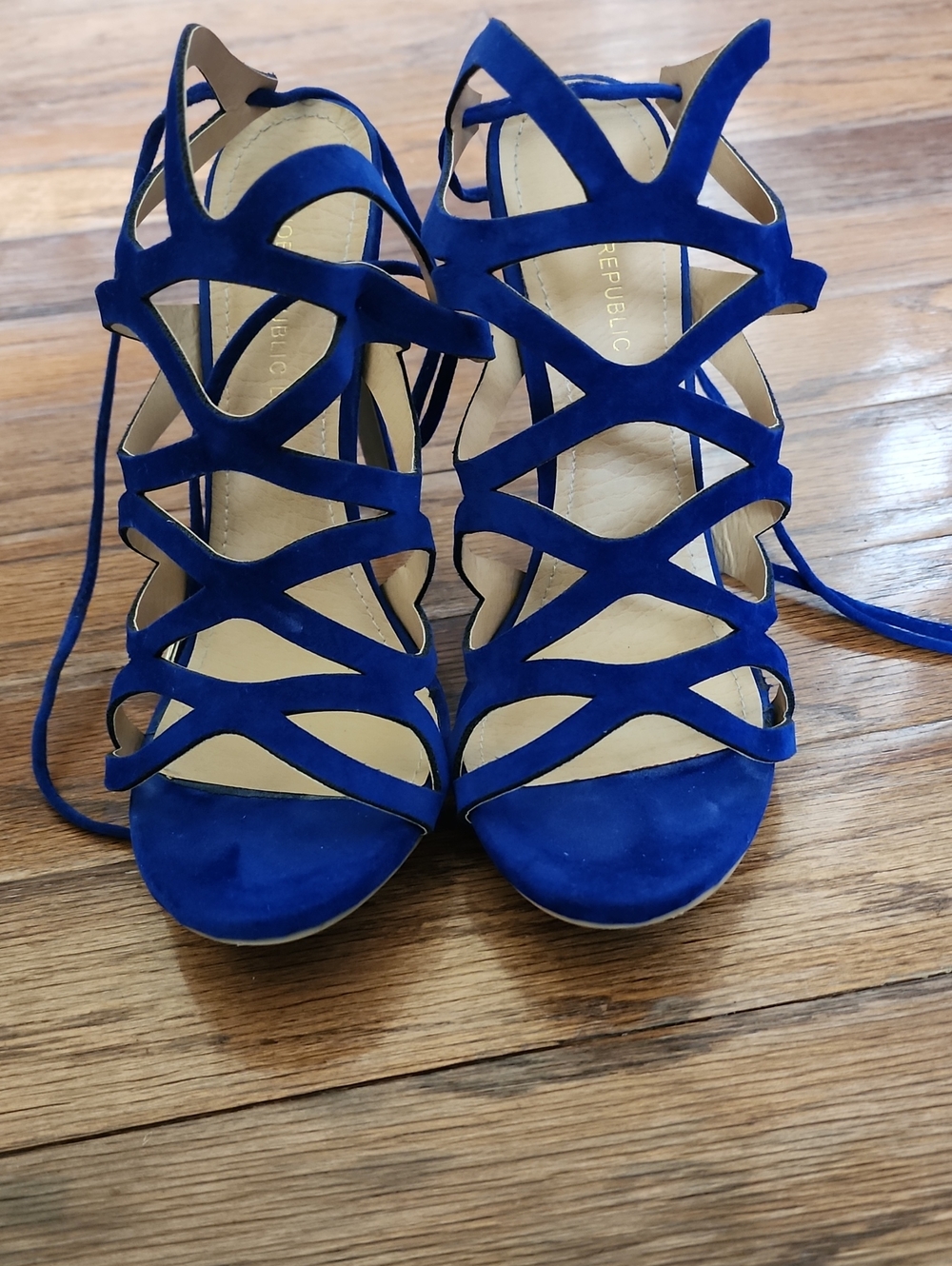 Shoe Republic Royal Blue Suede Cutout Lace-Up Heels